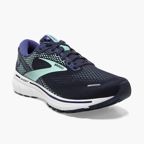 Brooks Shoes - Brooks Ghost 14 Athletic Shoes Navy and Green Mesh Running Footwear
